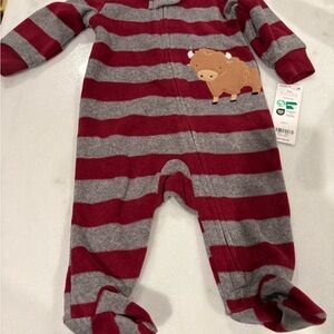 Carter's Red and Gray Striped Footie with Buffalo Patch